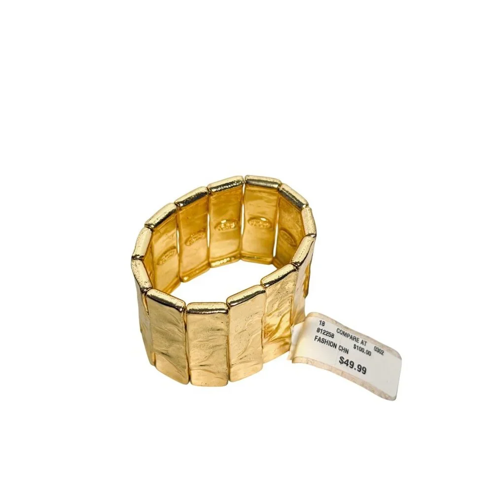 Kenneth Jay Lane Gold Tone Panel Stretch Bracelet (6245) - Picture 5 of 7